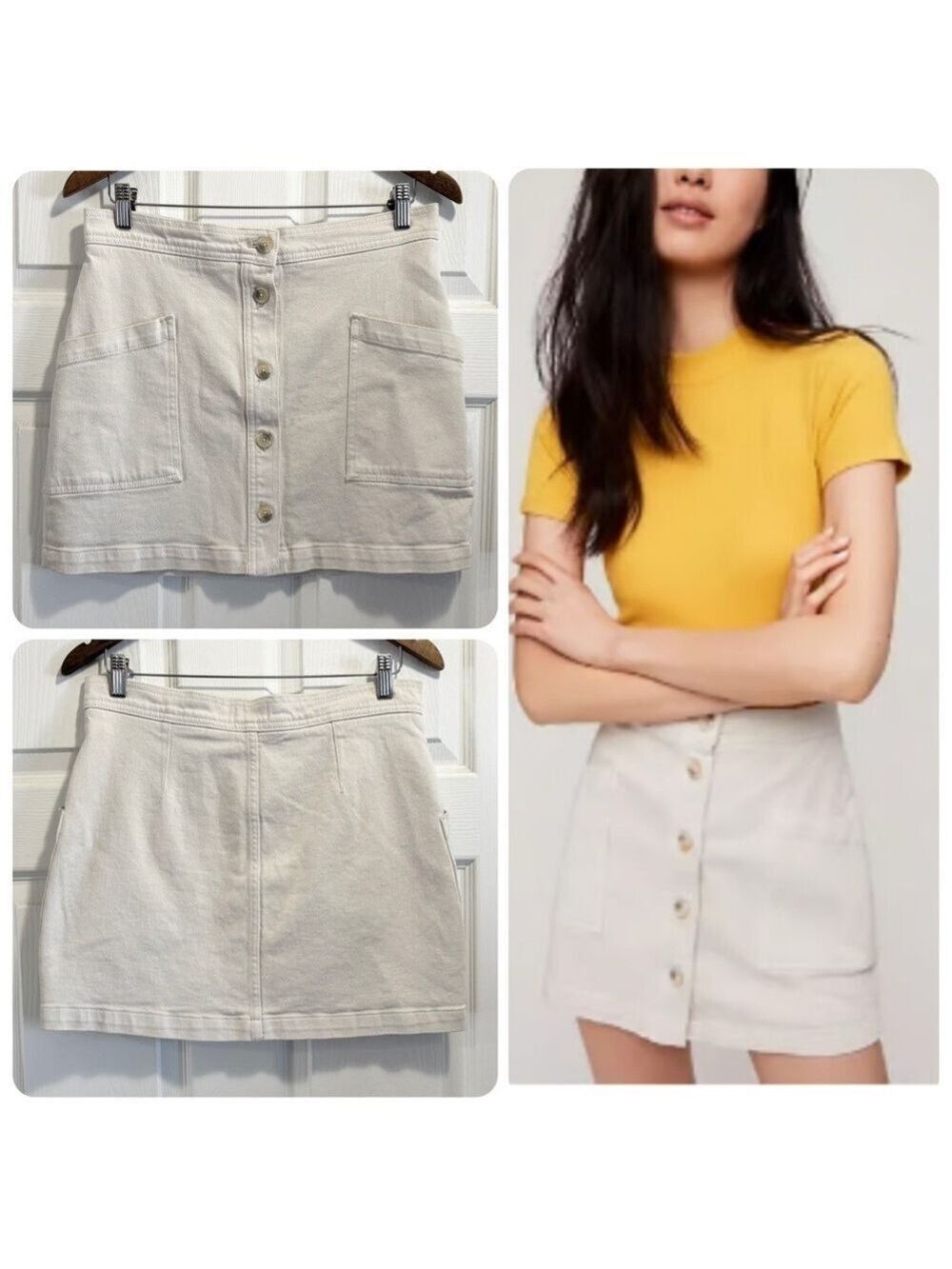 Aritzia Wilfred Free Nadia Button Front Mini Skirt Matt Pearl Cream Size 6